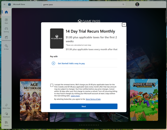 Microsoft Store also gives you subscriptions to services