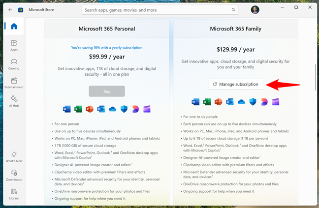 Microsoft Store also lets you access your subscriptions