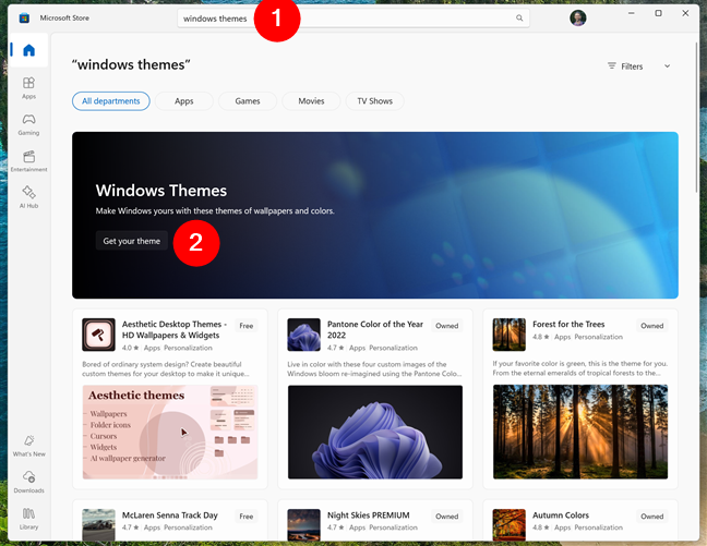 Getting Windows themes from the Microsoft Store