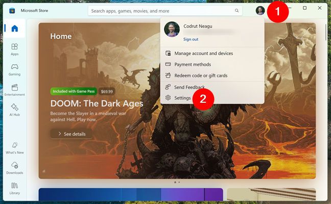 How to open Microsoft Store's Settings