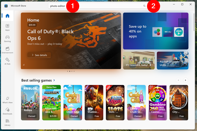 Use Search to find items in the Microsoft Store