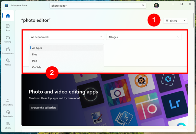 Using filters to narrow your search in Microsoft Store