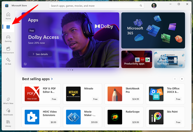 The Apps section in Microsoft Store