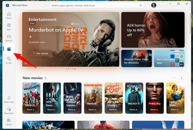 The Entertainment section in Microsoft Store