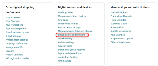 Go to Digital content and devices > Digital games and software