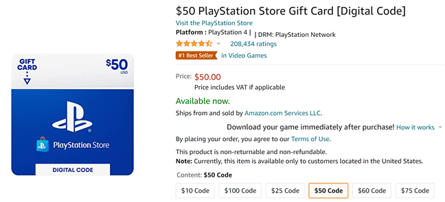 PSN Cards: Gift Card Codes (Immediate Email Delivery)