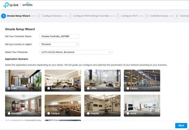 The setup wizard for TP-Link Omada OC200