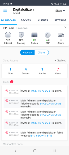 The TP-Link Omada mobile app