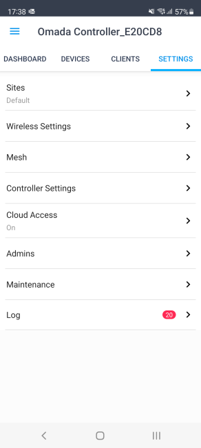 The settings available in TP-Link Omada