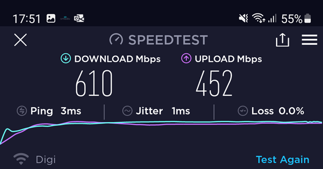TP-Link Omada EAP225-Outdoor - SpeedTest on the 5 GHz band