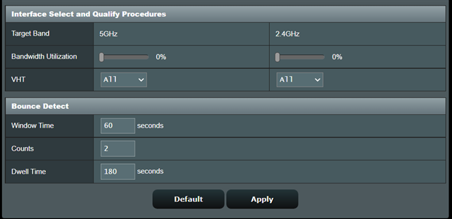 Interface Select and Quality Procedures settings