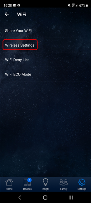 Tap Wireless Settings