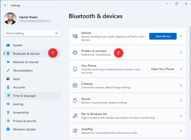 In Windows 11 Settings, go to Bluetooth & devices