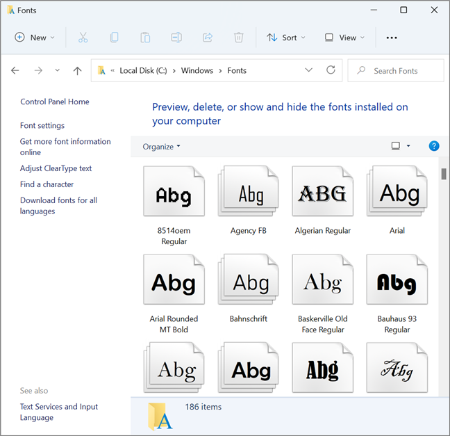 The location of installed fonts in Windows