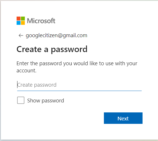You can create a Microsoft account with a Gmail address