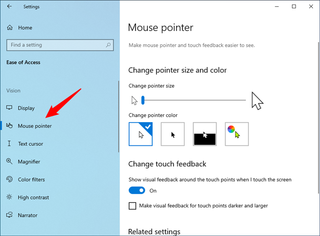 Windows 10’s Mouse pointer settings