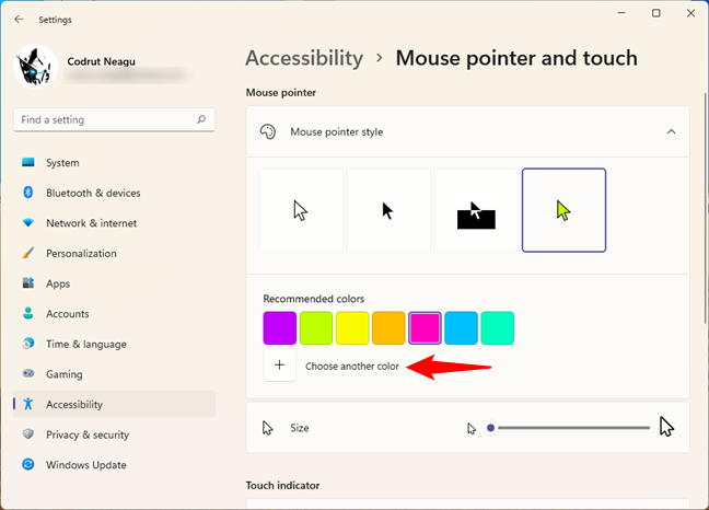 How to change the mouse pointer size, color, and thickness