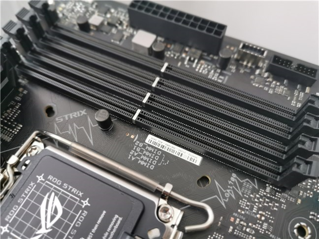 The DIMM slots for the DDR5 RAM