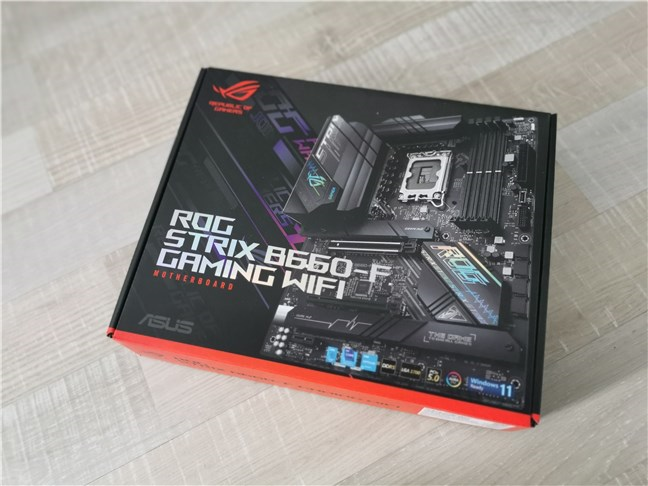 The package of the ASUS ROG Strix B660-F Gaming WiFi