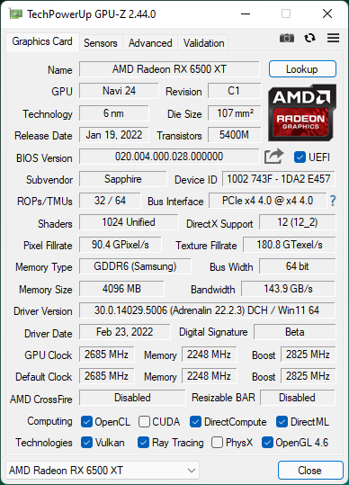 Specifications shown by GPU-Z