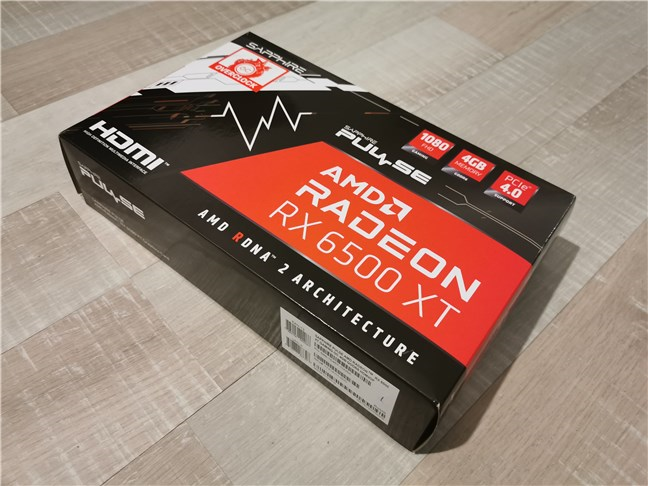 The packaging of the Sapphire AMD Radeon RX 6500 XT