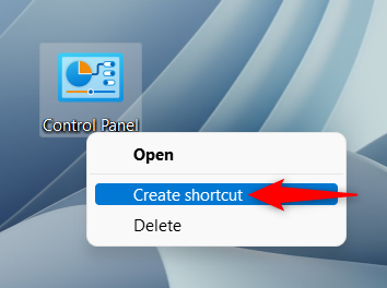 Create a shortcut for the Control Panel