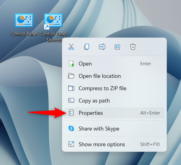 Start changing the icon by opening the Shortcut Properties