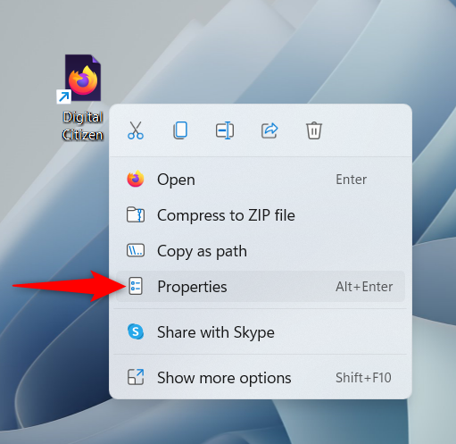 Press Properties in the contextual menu