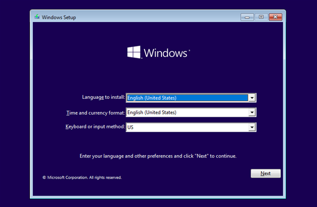 Start installing Windows 10 as you would normally do