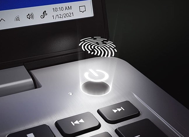 A laptop with a fingerprint reader
