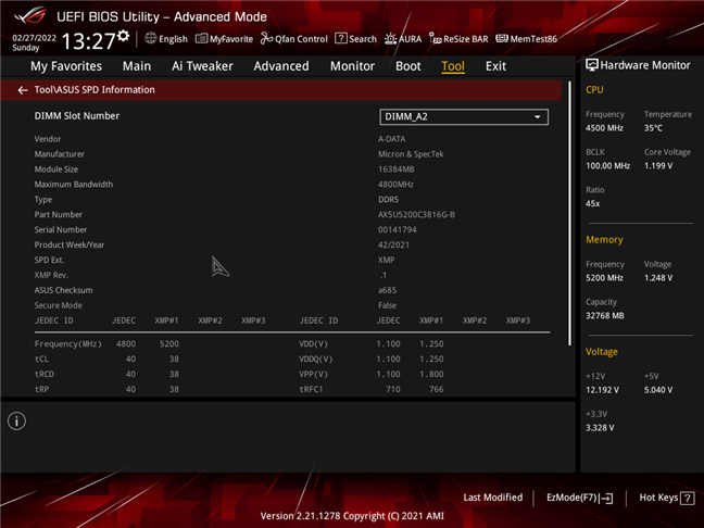 XMP profile for XPG Lancer DDR5-5200 RAM