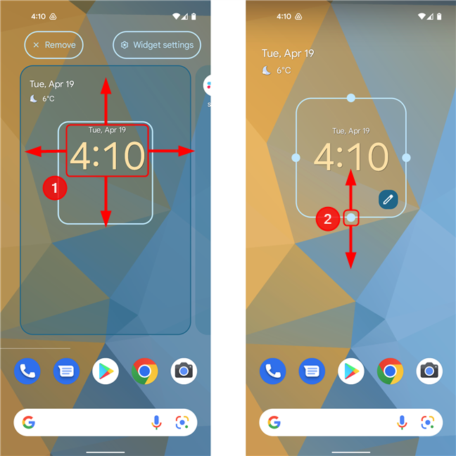 Modify the size and position of a Widget on Google Pixel