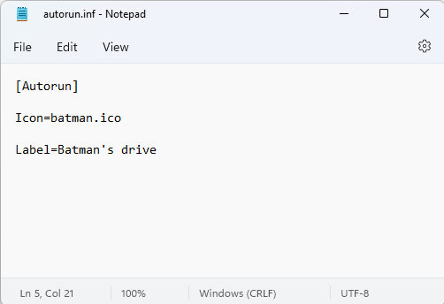 What to write inside autorun.inf