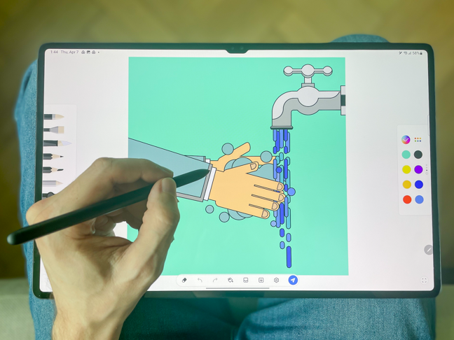 The tablet, together with the S-Pen, is a useful tool for digital artists