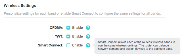 How Smart Connect is described on a TP-Link wireless router