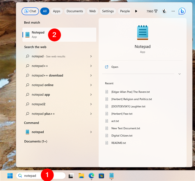 Opening Notepad in Windows 11