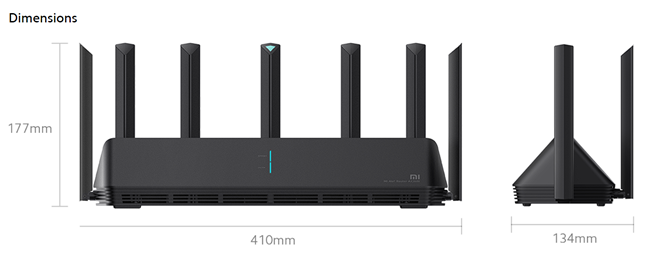 The dimensions of the Xiaomi Mi AIoT Router AX3600