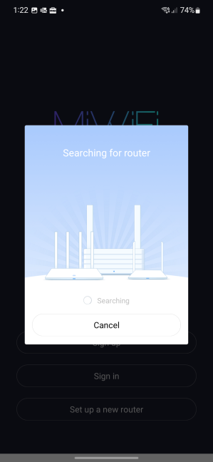 The Mi Wi-Fi app is searching for Xiaomi Mi AIoT Router AX3600