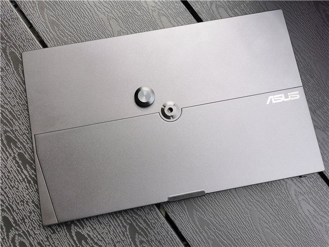 On its back, the ASUS ZenScreen MB16AWP has a tripod mount and a built-in stand