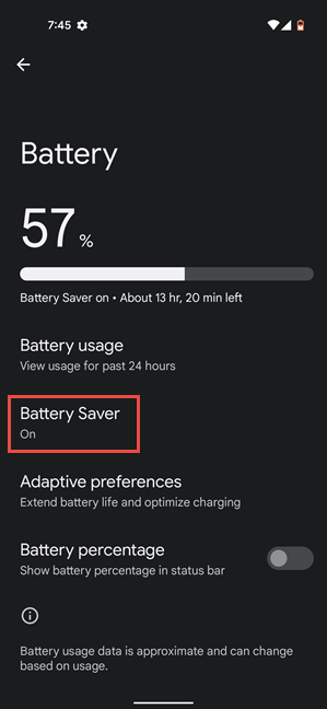 Tap on Battery Saver