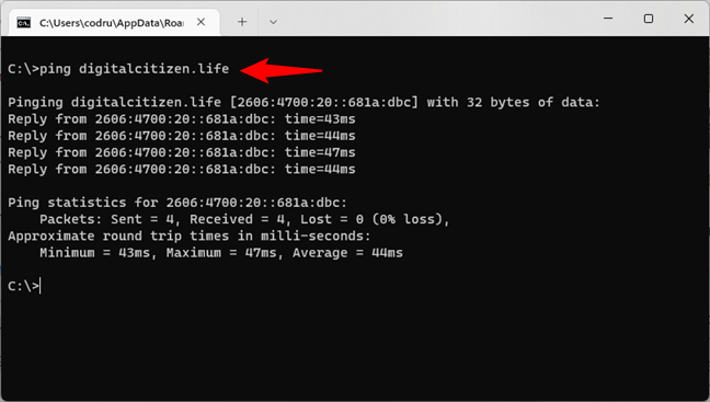 Ping a website or network resource from Command Prompt