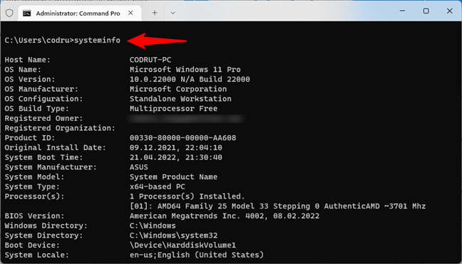 Gather information about your system with the systeminfo CMD command