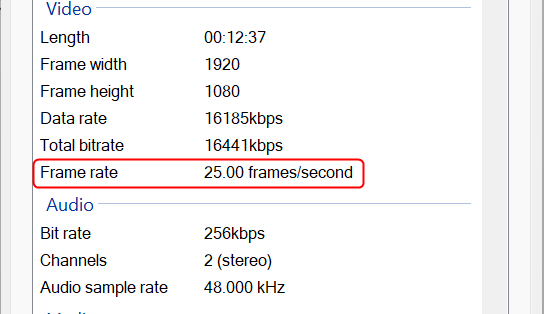 The frame rate is measured in frames per second