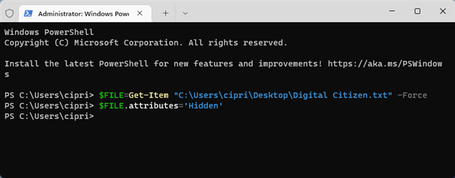 Set a file as hidden from PowerShell
