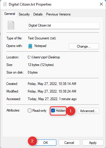 Set the file or folder as hidden