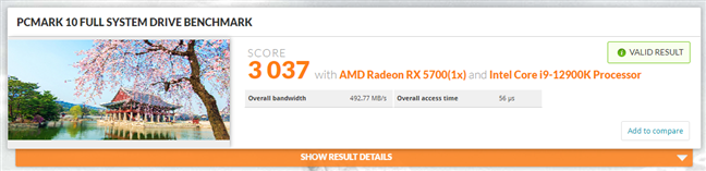 PCMark 10 Full System Drive Benchmark results