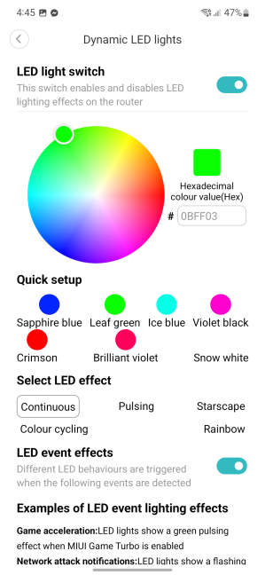 Setting up the Dynamic LED lights