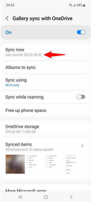 See when your photos were last synced with OneDrive 