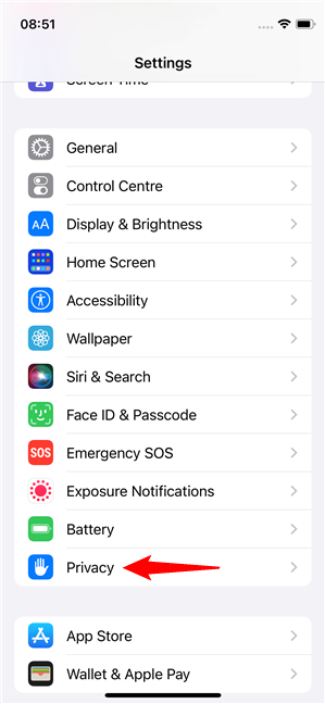 Access your iPhone's Privacy settings