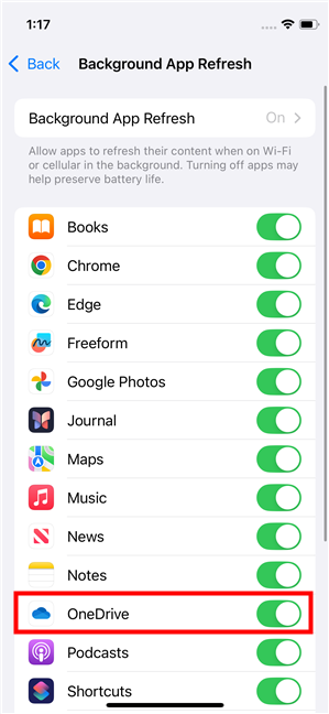 Allow OneDrive to refresh in the background